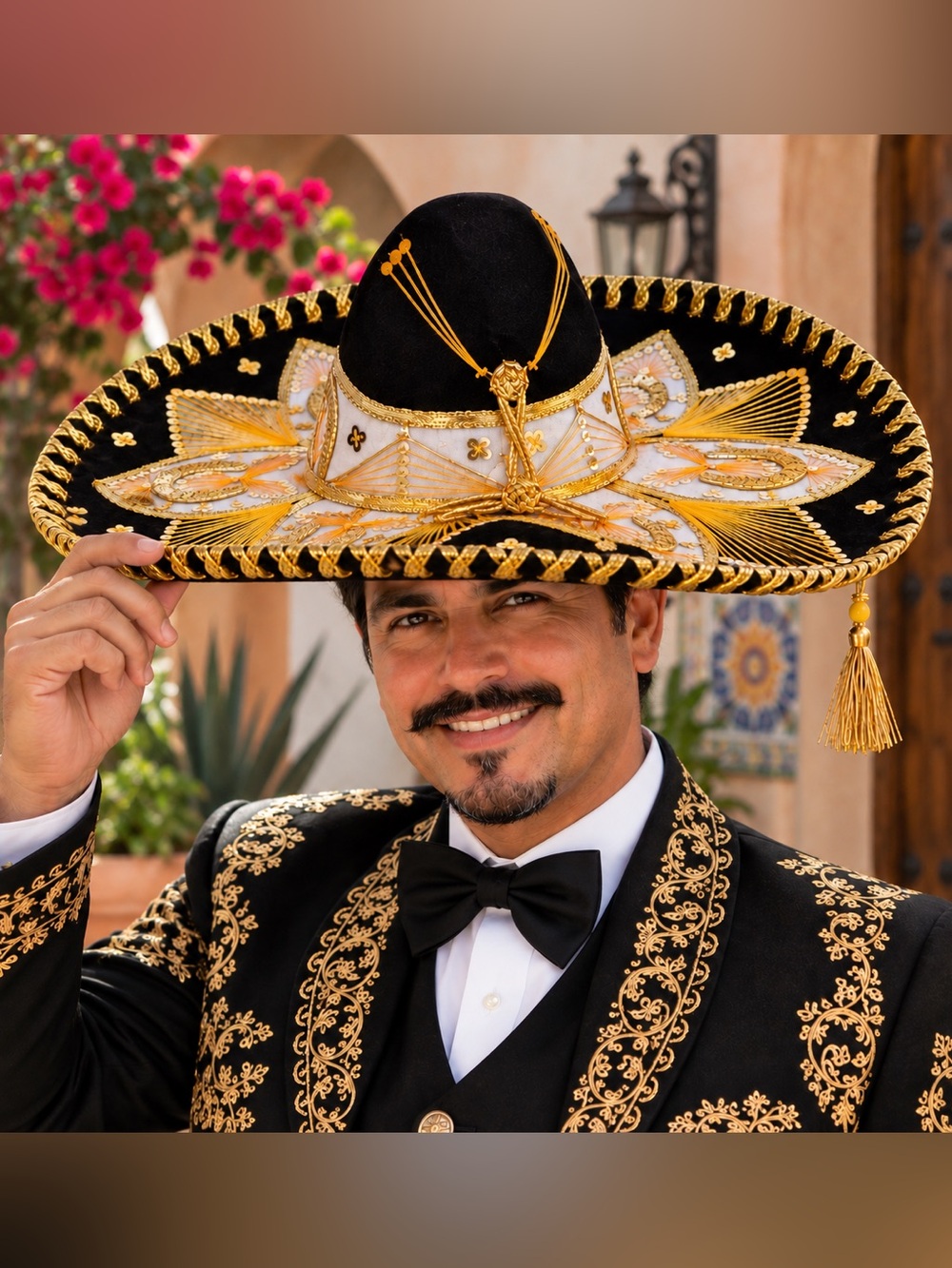 Vintage Piyalle Mexico Black Velvet Gold Sequin Embroidered Charro Sombrero